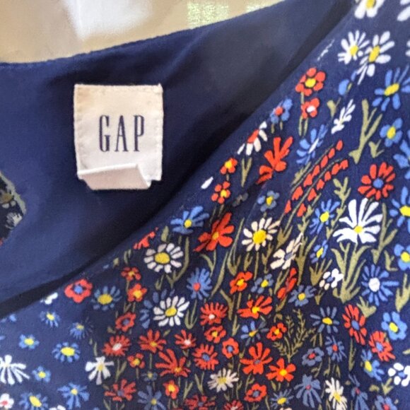 GAP Women’s Slip Dress L Blue Red White Floral Daisy Print Midi Summer Casual - Picture 4 of 4